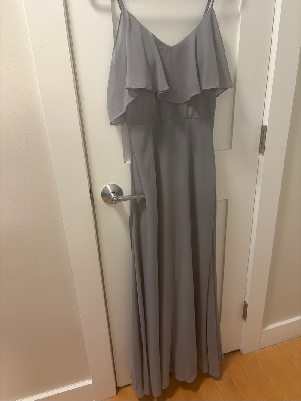 Birdy Grey Gray Ruffle-Front Spaghetti Strap Maxi Dress